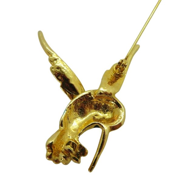 Vintage Hummingbird Brooch Pin Enamel Rhinestone 2" MCM Jewelry Unmarked ROMAN - Picture 5 of 6